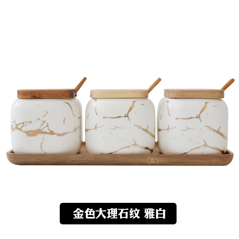 Nordic Matte Marbled Ceramic Kitchen Set