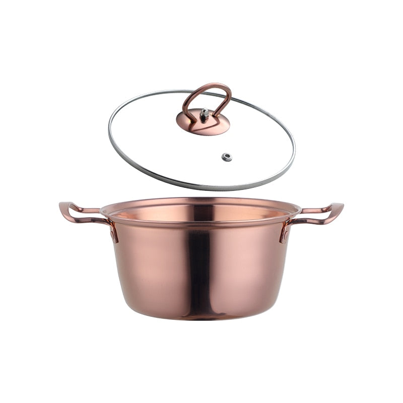 18cm Gold Soup Pot Stainless steel Cooking pots With Lid Metal Hot pot Kitchen Tools Household Cookware For Induction Cooker Gas