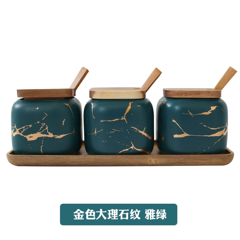 Nordic Matte Marbled Ceramic Kitchen Set