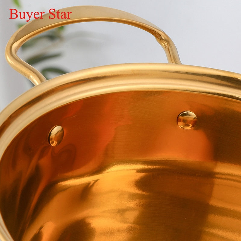 18cm Gold Soup Pot Stainless steel Cooking pots With Lid Metal Hot pot Kitchen Tools Household Cookware For Induction Cooker Gas