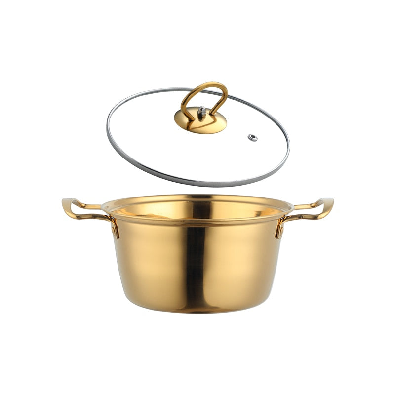 18cm Gold Soup Pot Stainless steel Cooking pots With Lid Metal Hot pot Kitchen Tools Household Cookware For Induction Cooker Gas