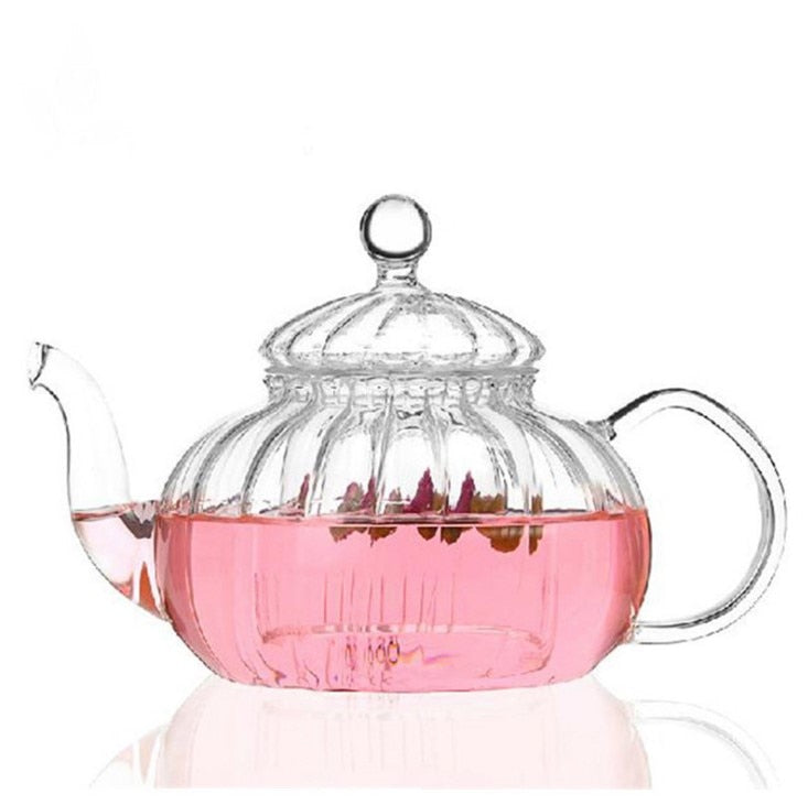 600ml Pumpkin Pattern Heat-resistant Glass Teapot With Strainer Filter Teapot Can be Heated Water Tea Pot Drinkware