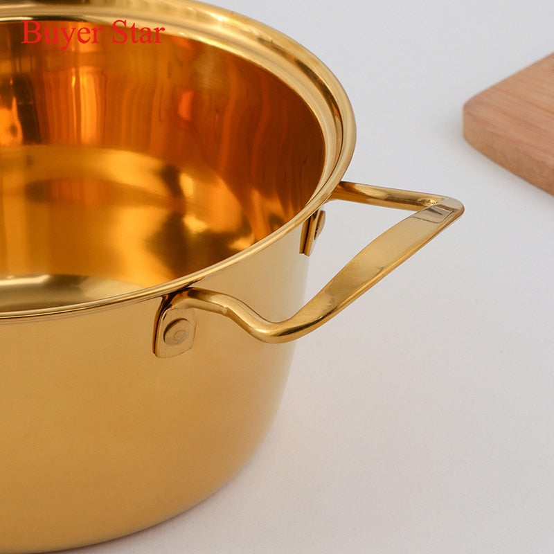 18cm Gold Soup Pot Stainless steel Cooking pots With Lid Metal Hot pot Kitchen Tools Household Cookware For Induction Cooker Gas