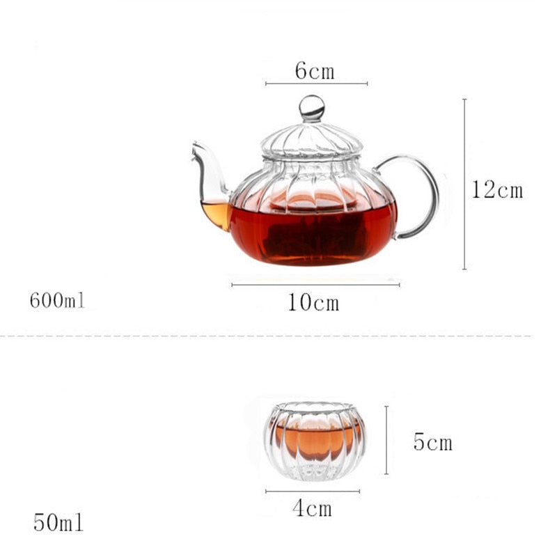 600ml Pumpkin Pattern Heat-resistant Glass Teapot With Strainer Filter Teapot Can be Heated Water Tea Pot Drinkware