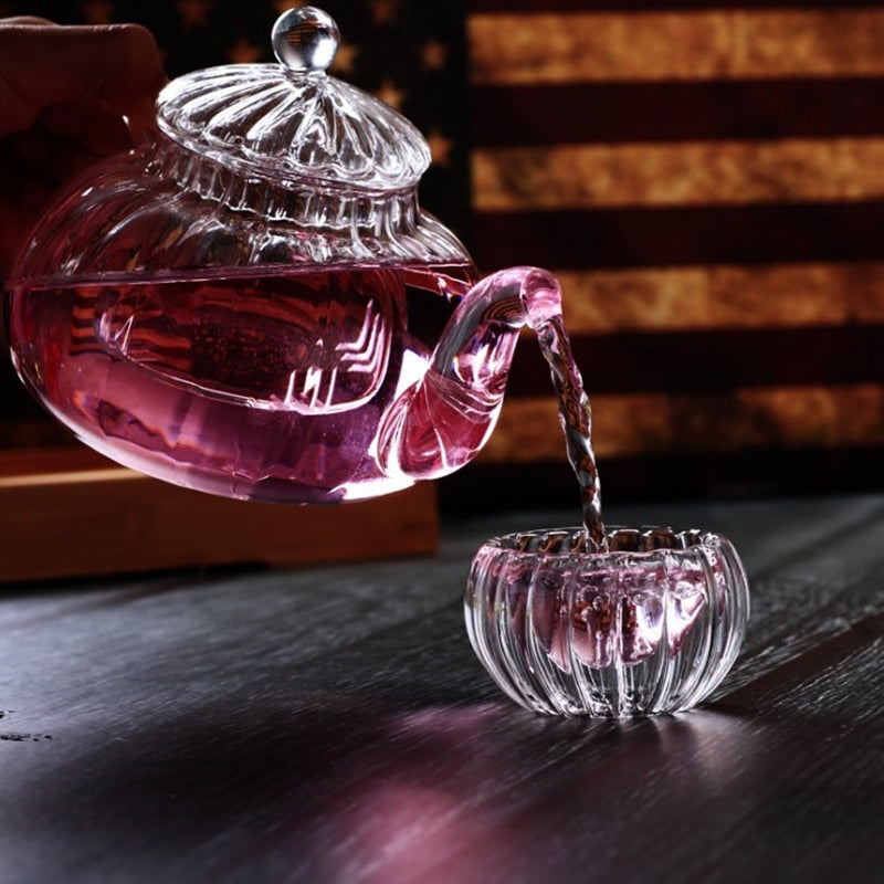 600ml Pumpkin Pattern Heat-resistant Glass Teapot With Strainer Filter Teapot Can be Heated Water Tea Pot Drinkware