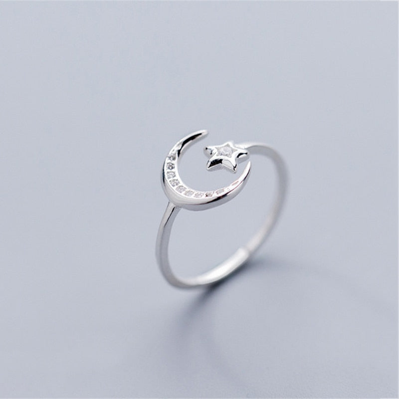 Sterling Silver Moon Star Ring