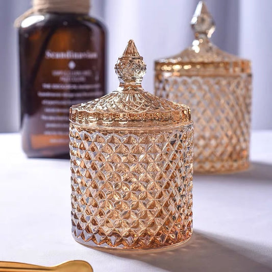 Amber Crystal Glass Storage Jar