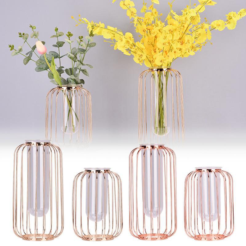 Glass Iron Vase Lantern Shape Flower Pot Hollow Out Vase