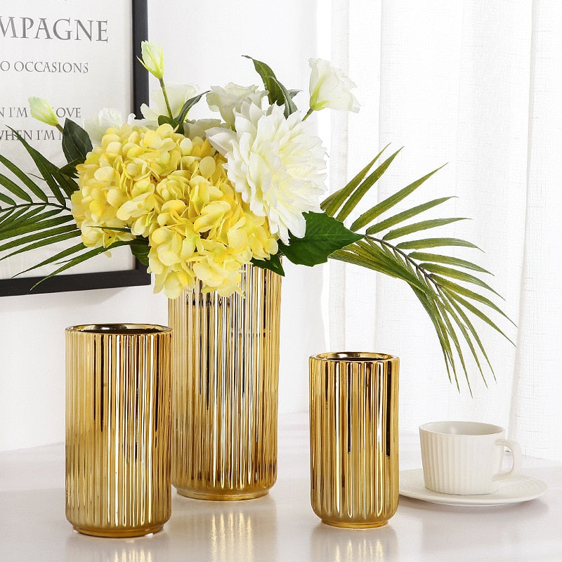 Flower Vases Ceramic Gold Plating Ceramic Vase